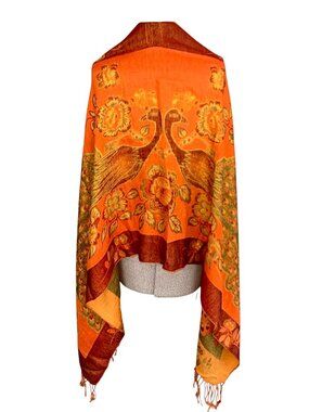 Orange Peacock Pashmina Wrap Pashmina & Silk Shawl